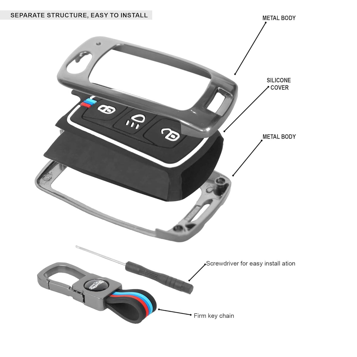 Premium metal key cover for Tata 3-button flip key