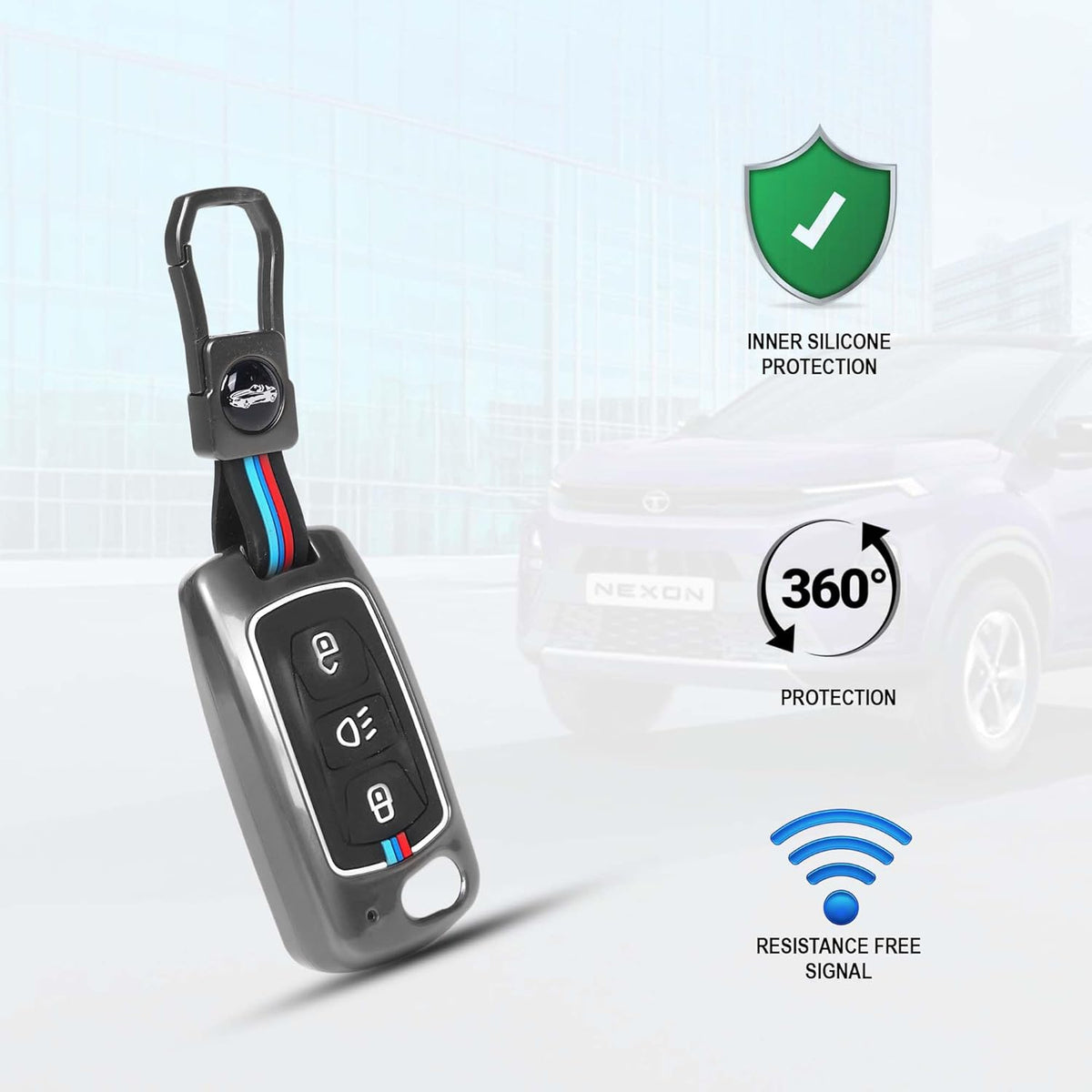 Premium metal key cover for Tata 3-button flip key