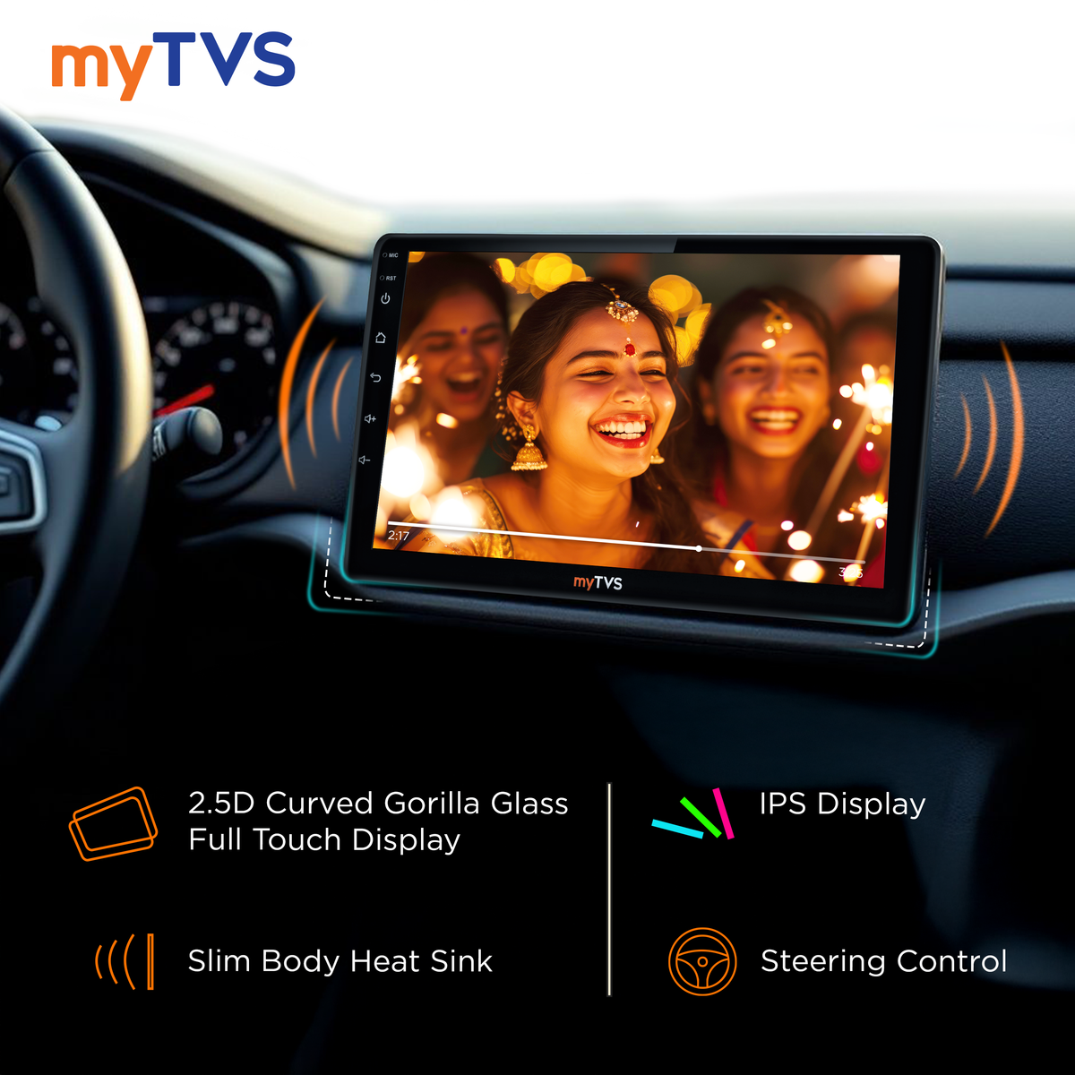 myTVS 9 inch Android car player, 2GB RAM/64GB storage