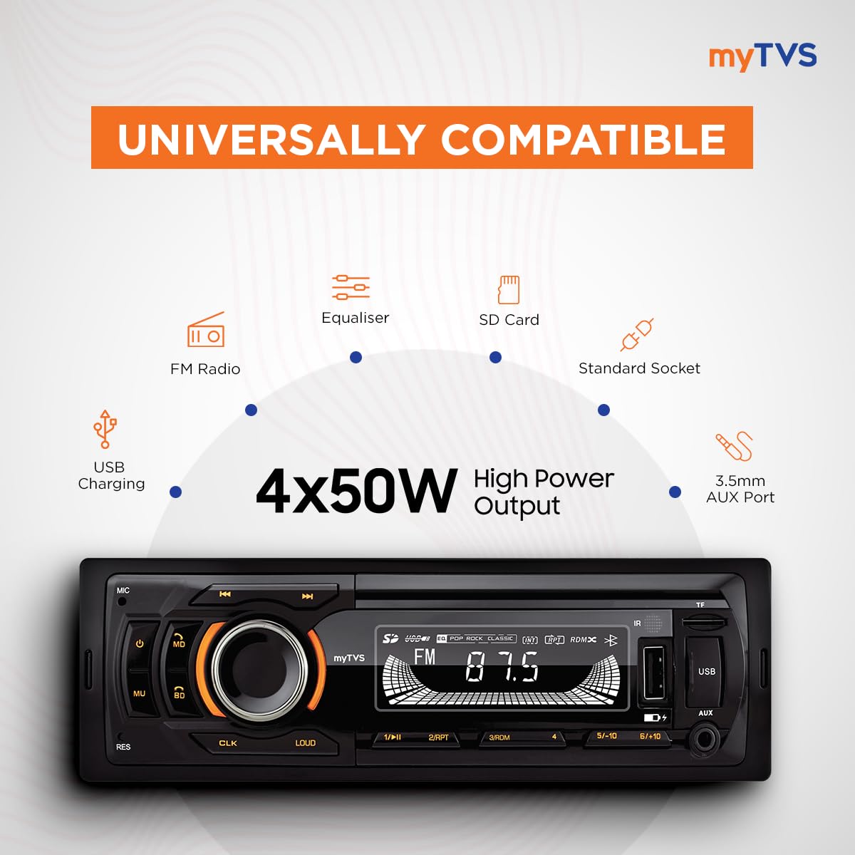 myTVS single DIN car MP3 media player with Bluetooth