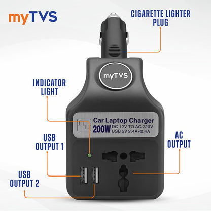 myTVS 200W car laptop and mobile charger power inverter