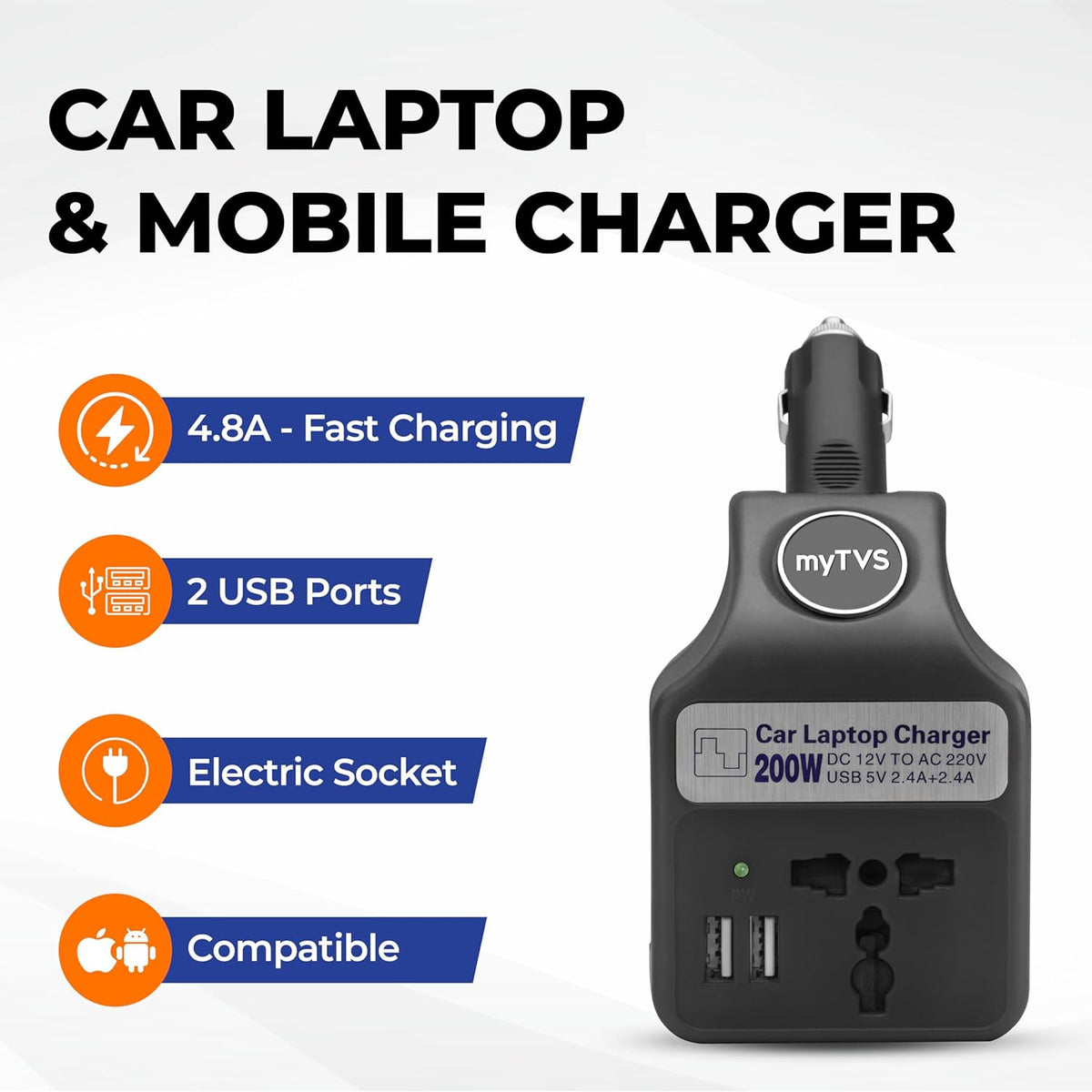 myTVS 200W car laptop and mobile charger power inverter