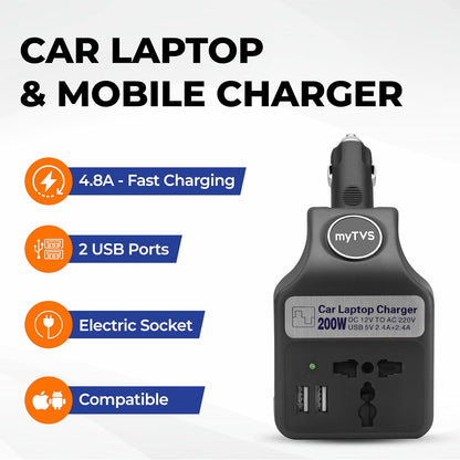 myTVS 200W car laptop and mobile charger power inverter