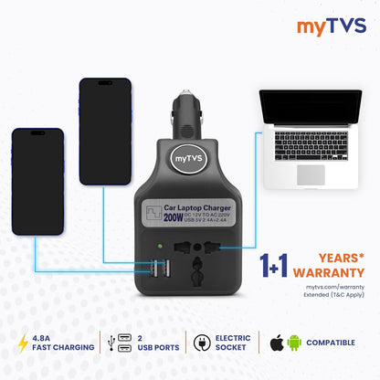 myTVS 200W car laptop and mobile charger power inverter
