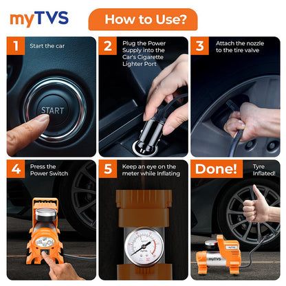 myTVS 12V car tyre inflator with LED torch