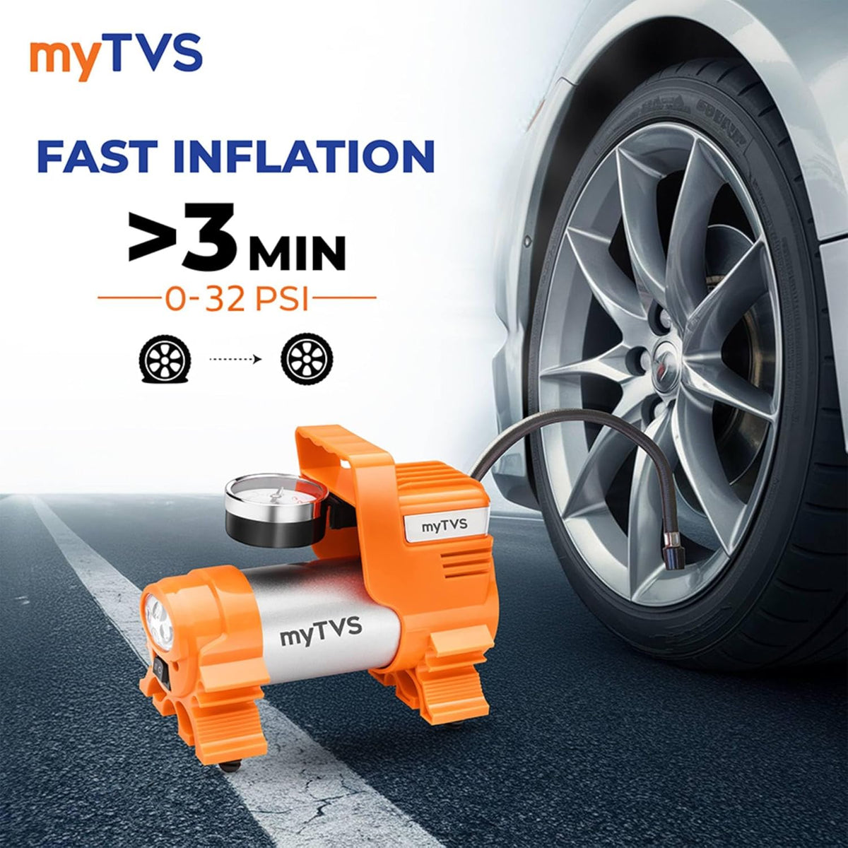 myTVS 12V car tyre inflator with LED torch