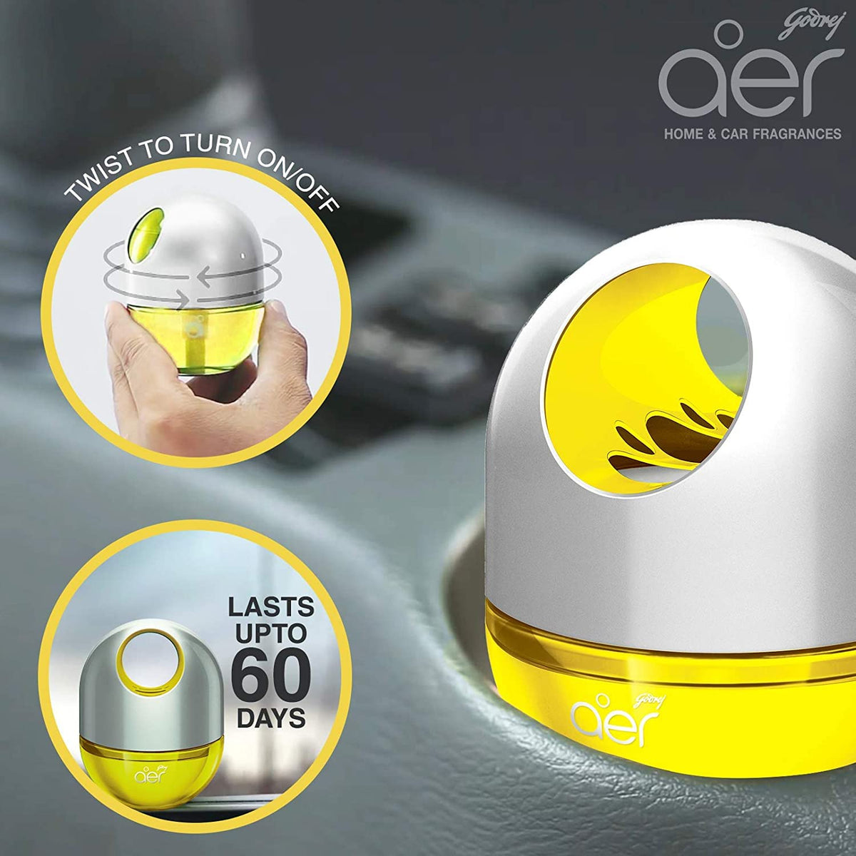 Godrej aer Twist car air freshener, Sunny Citrus Blast, 45g