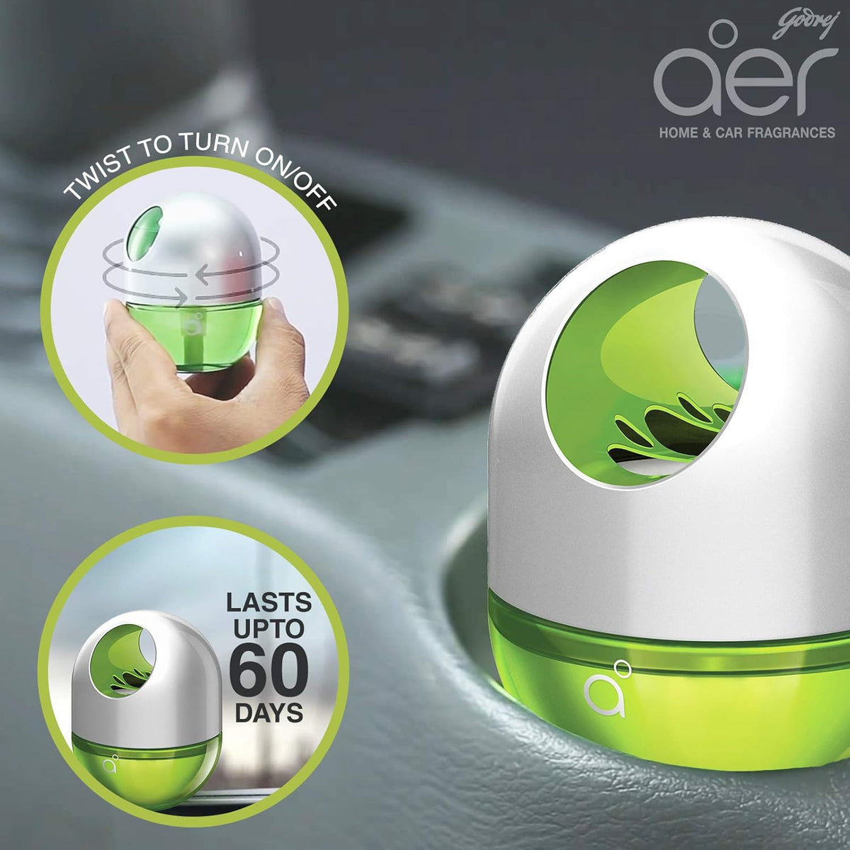 Godrej aer Twist car air freshener, Fresh Lush Green, 45g