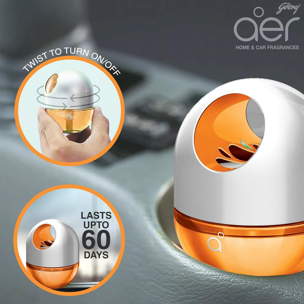 Godrej aer Twist car air freshener, Bright Tangy Delight, 45g