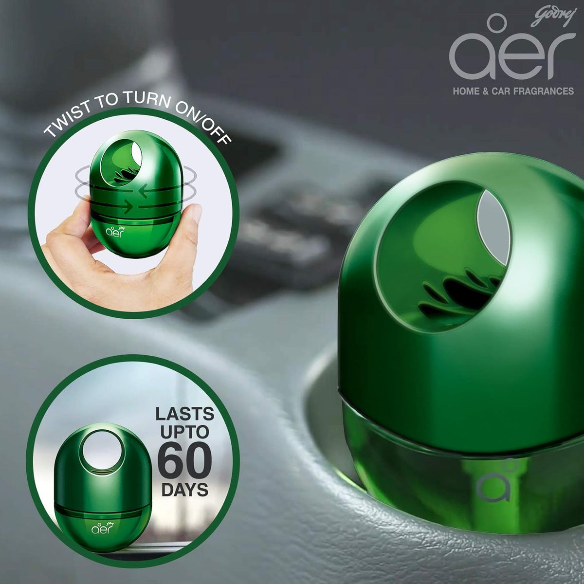 Godrej aer Twist car air freshener, Fresh Forest Drizzle, 45g