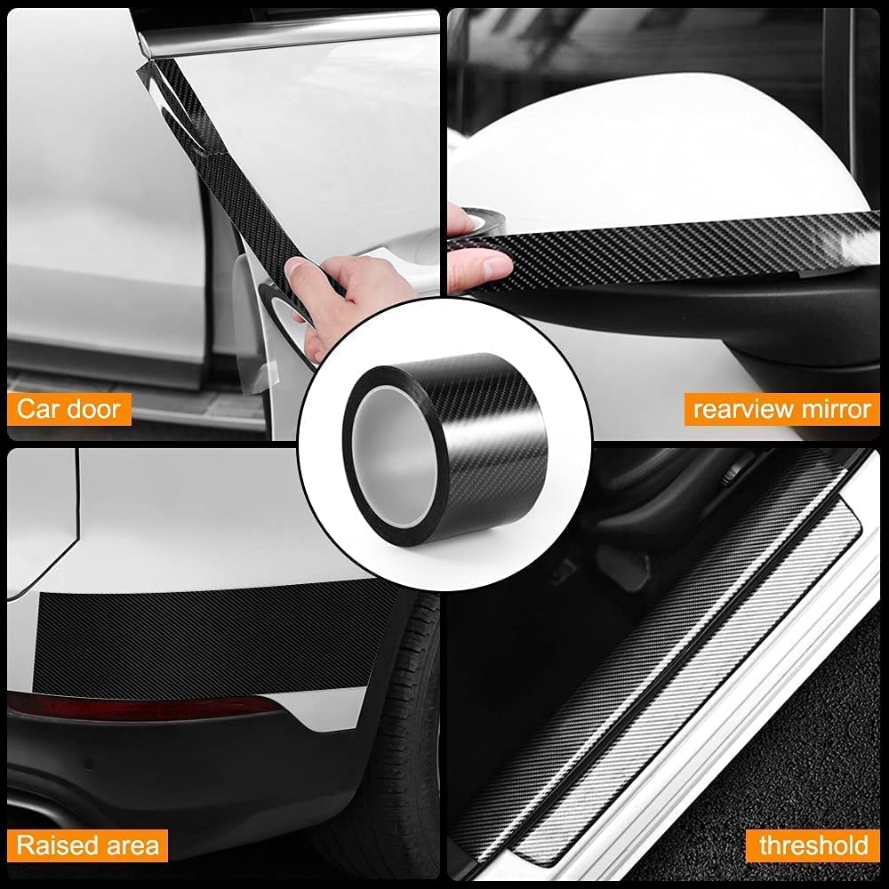 CarDost carbon fiber car door sill protector strip, black