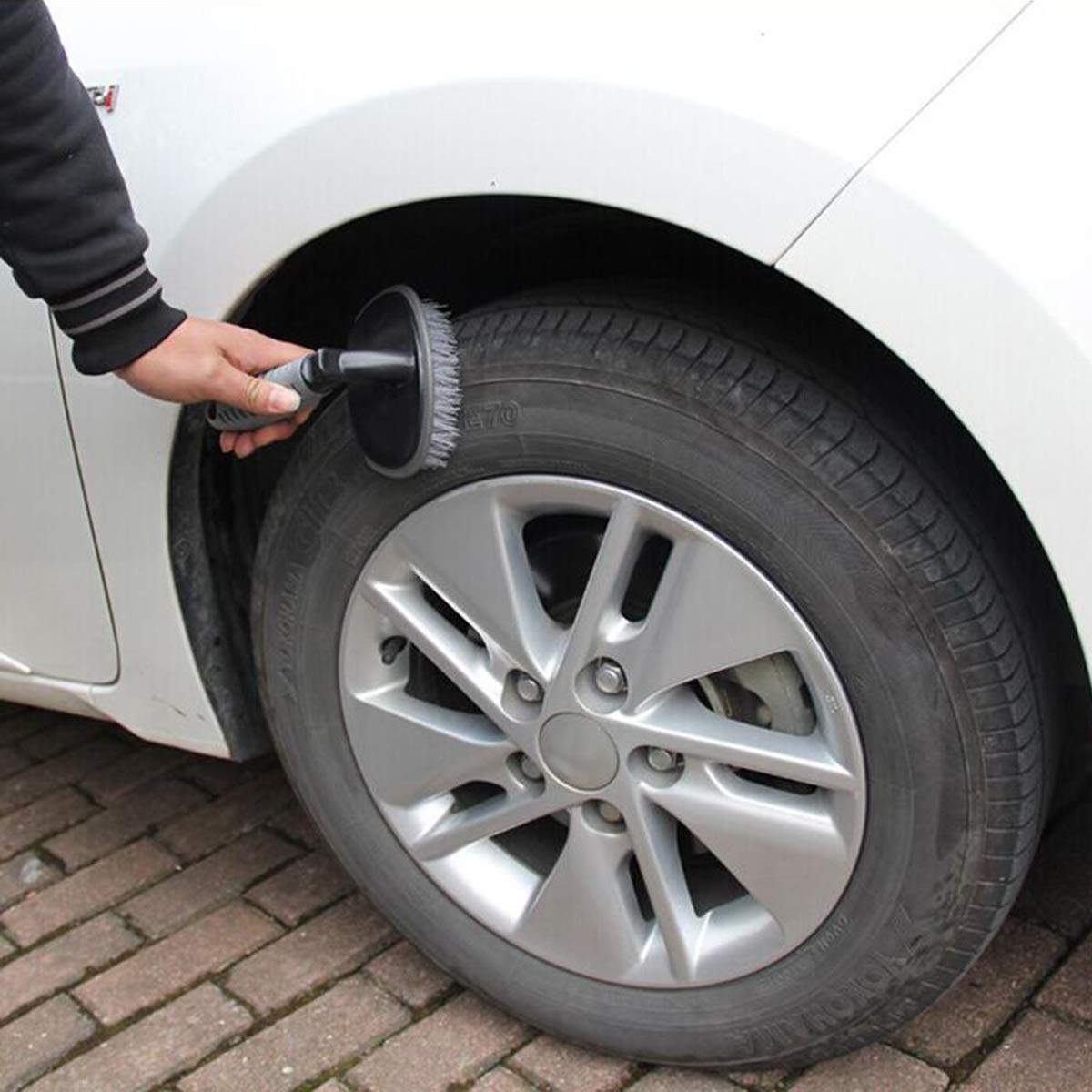 T-type car tyre cleaning brush scrubber with anti-slip handle