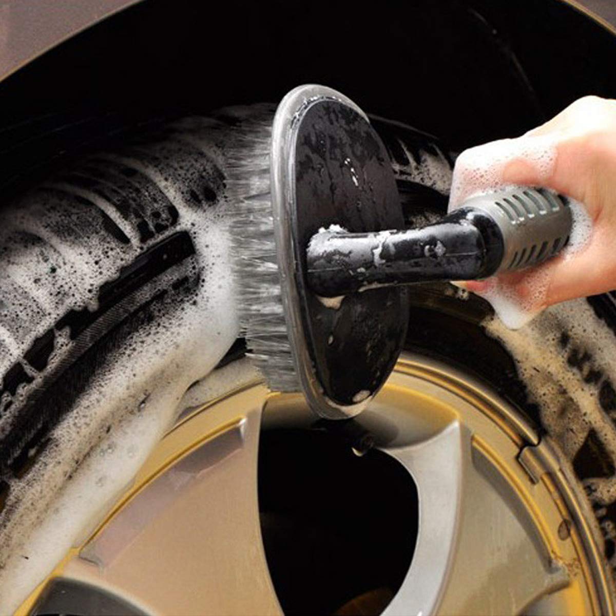 T-type car tyre cleaning brush scrubber with anti-slip handle