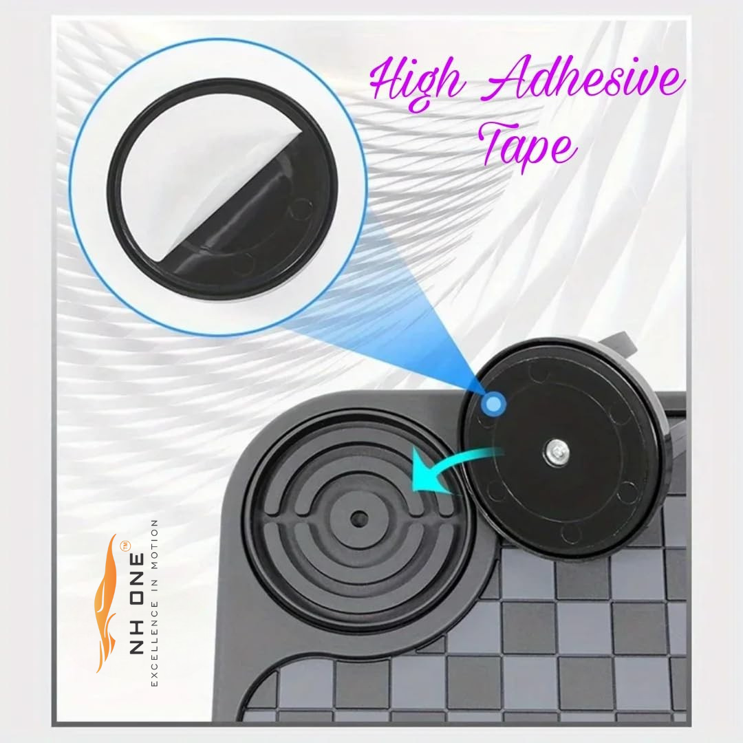 Non-slip car dashboard mat with phone holder, checkerboard, black/grey