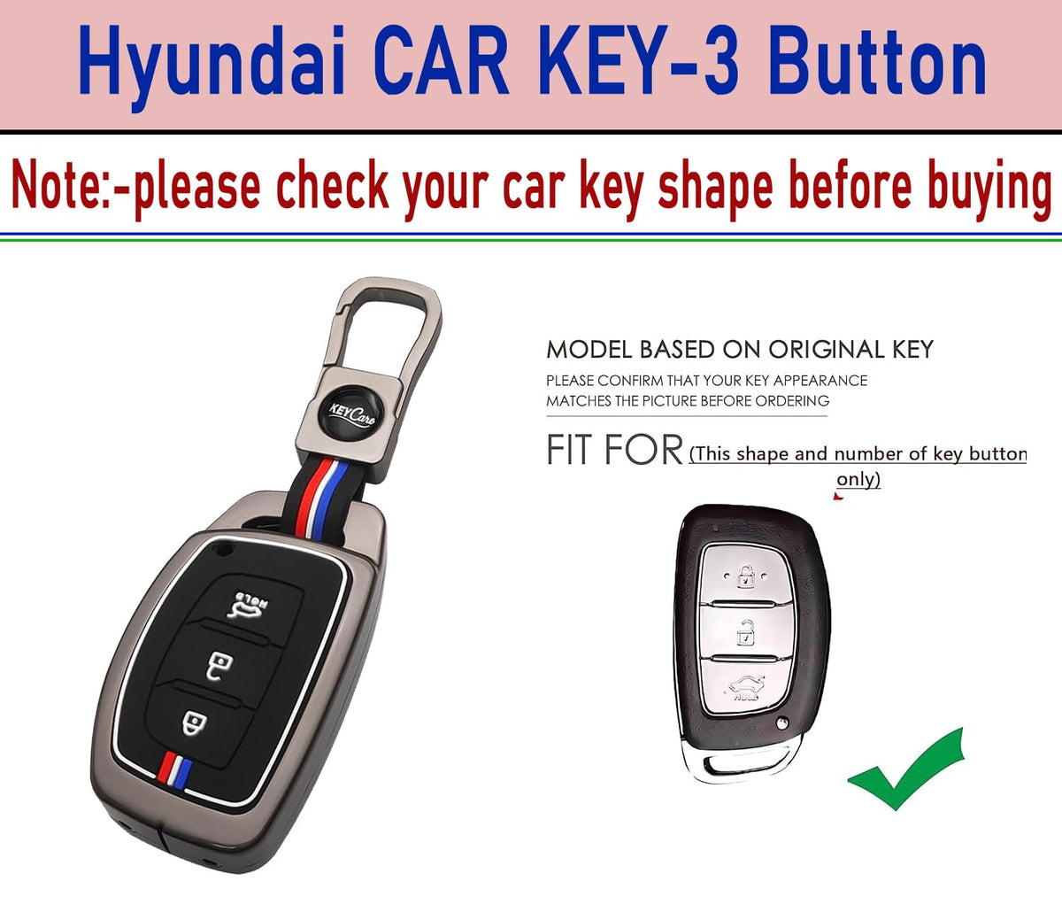 CarDost metal key cover for Hyundai 3-button smart key