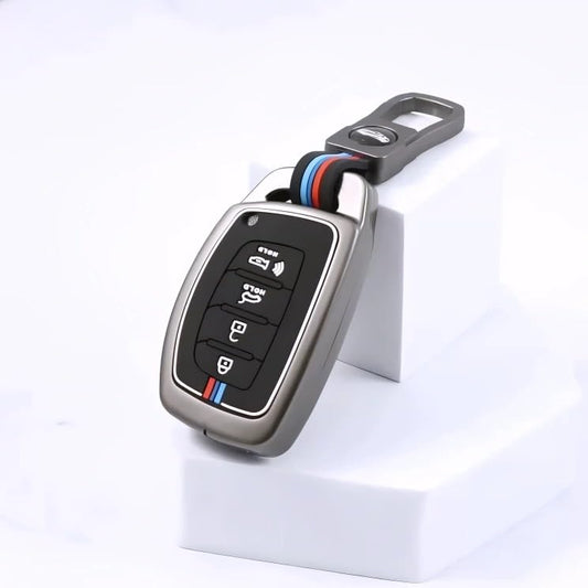 CarDost metallic grey metal key cover for Hyundai 4-button smart key