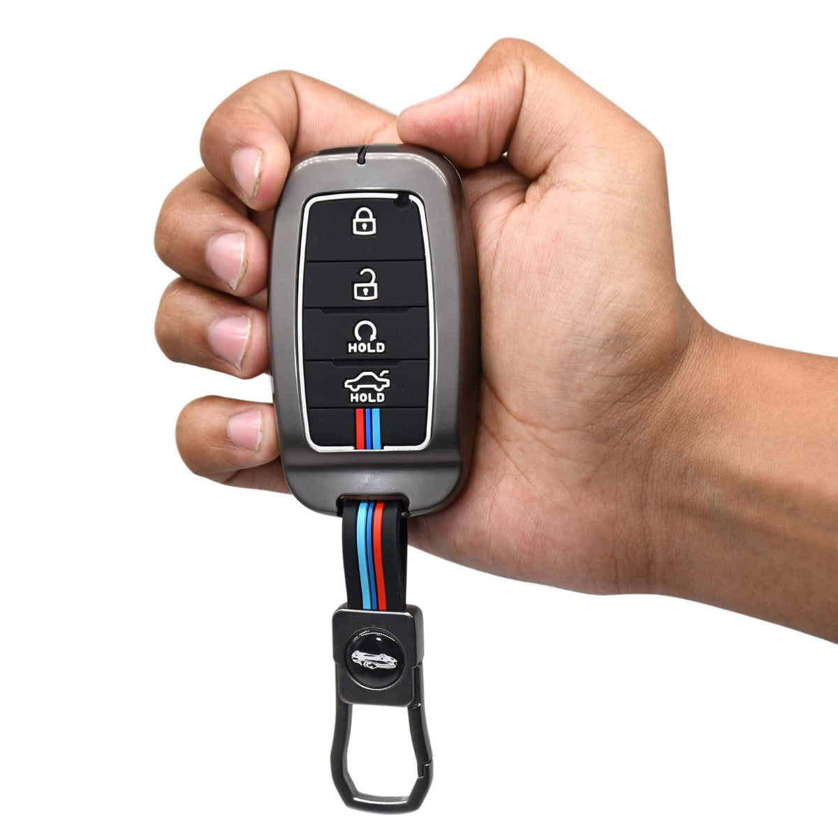 CarDost metal key cover for Kia Sonet, Seltos, Carens 4-button key