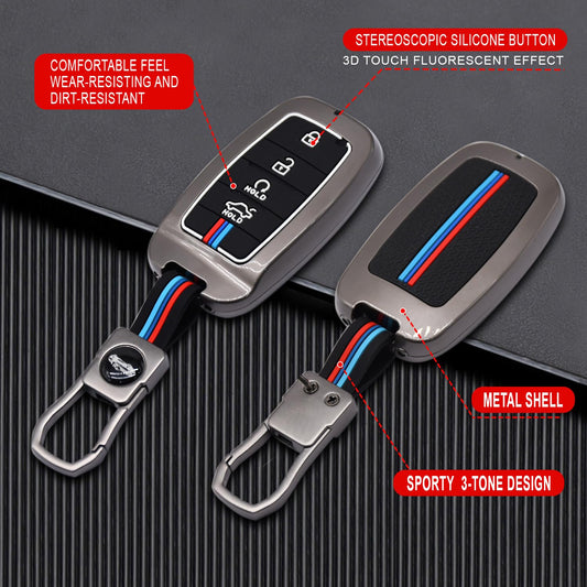 CarDost metal key cover for Kia Sonet, Seltos, Carens 4-button key