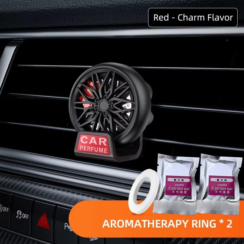Wheel hub design car AC vent clip air freshener, red