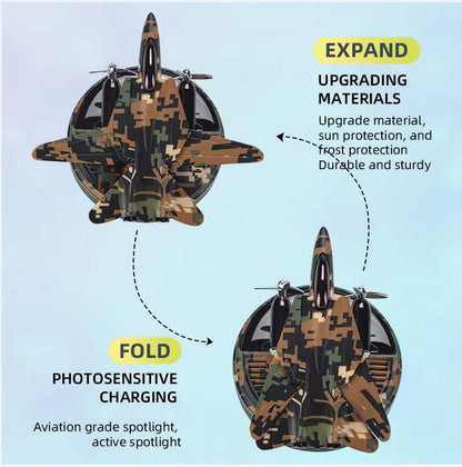 Solar-powered fighter jet design car air freshener, camouflage