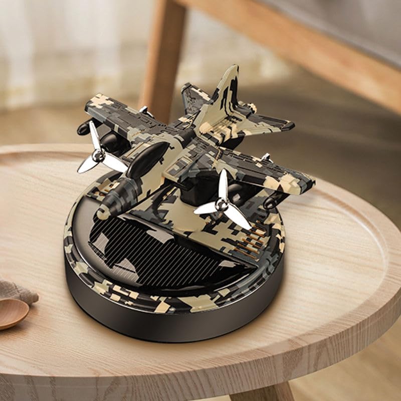 Solar-powered fighter jet design car air freshener, camouflage