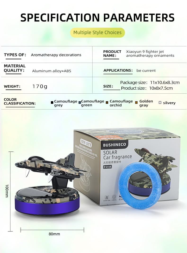 Solar-powered fighter jet design car air freshener, camouflage