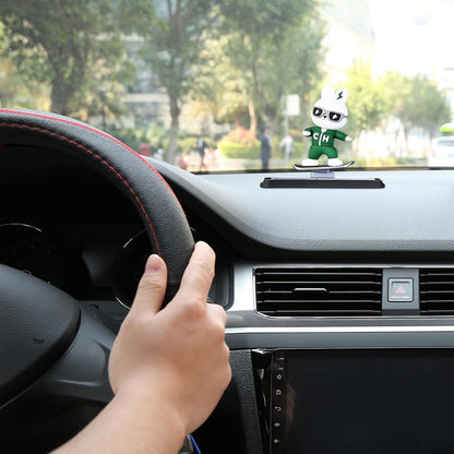 Skateboarding bunny car dashboard figure, green and white, 9cm