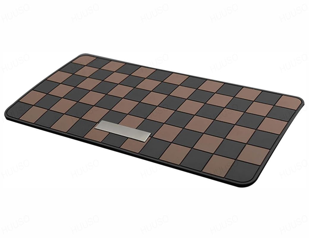 Checkered pattern non-slip car dashboard mat, black and brown