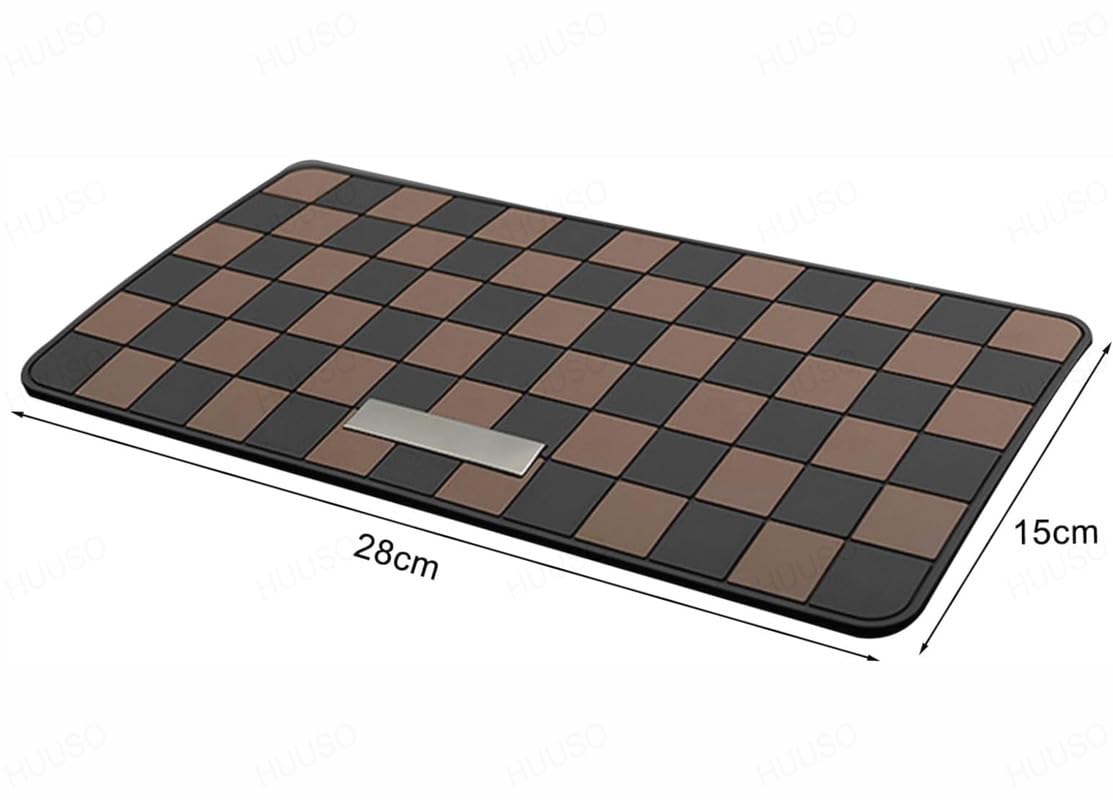 Checkered pattern non-slip car dashboard mat, black and brown