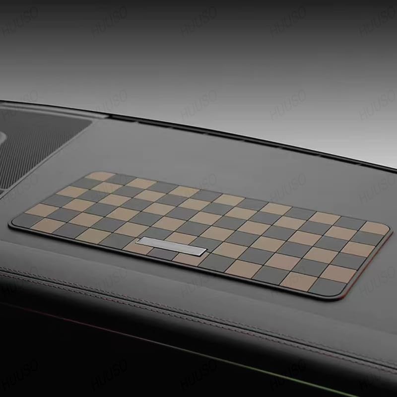 Checkered pattern non-slip car dashboard mat, black and brown