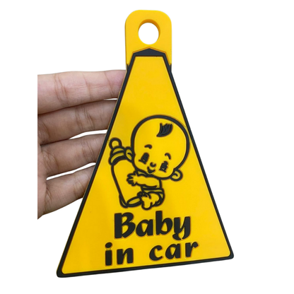 Baby in Car triangle warning sign, yellow and black, suction cup