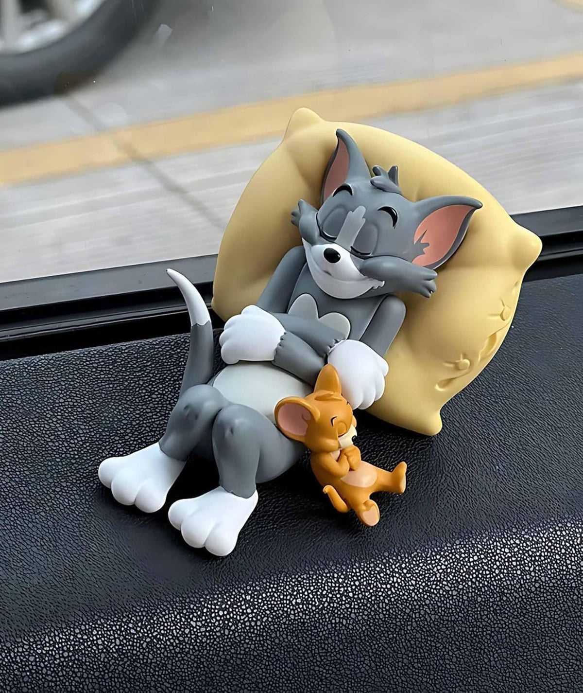 Tom and Jerry car dashboard figurine with yellow cushion