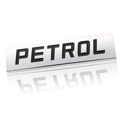 CarDost Petrol car emblem badge, 3D metal letters, chrome and black
