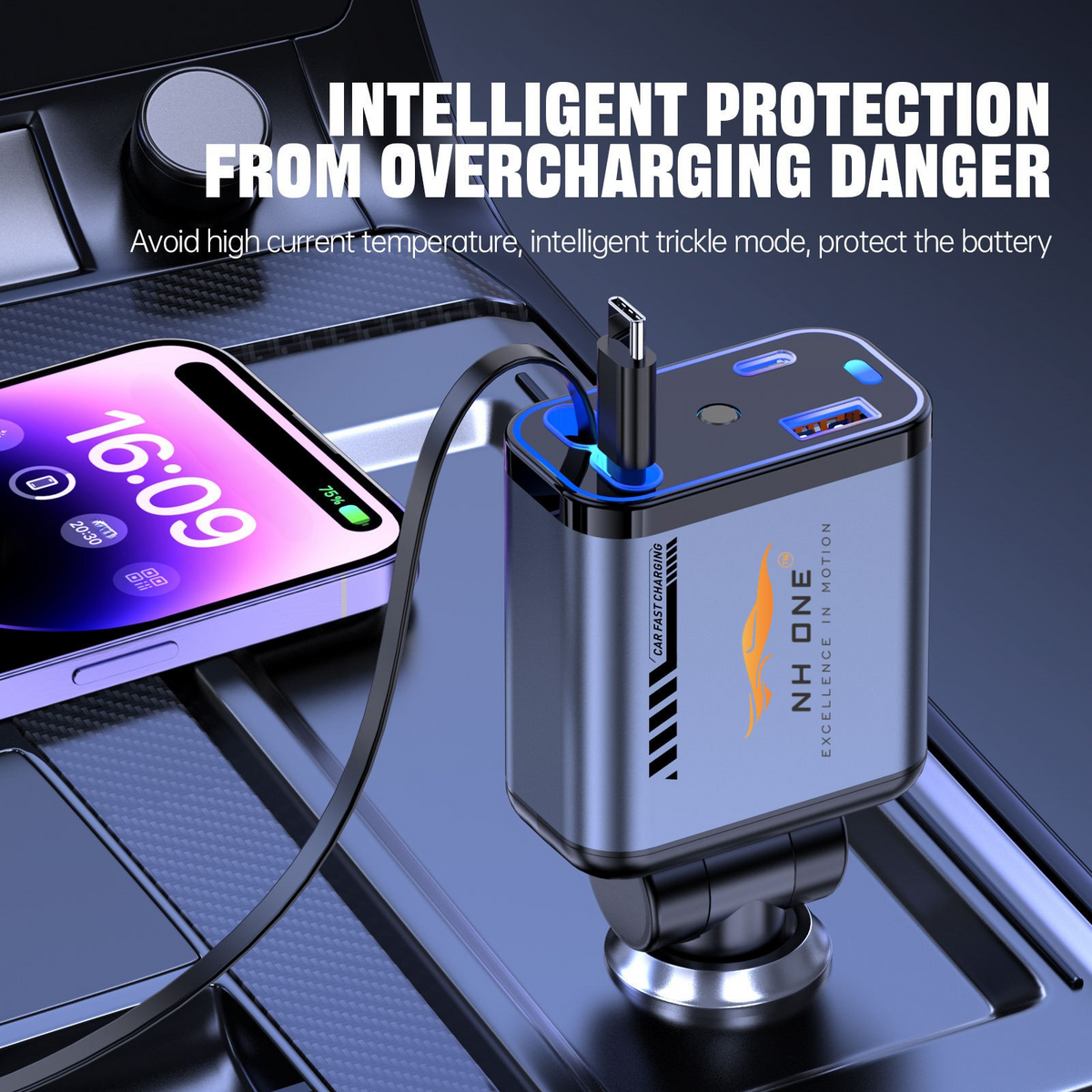 CarDost 4-in-1 fast car charger with starlight projector
