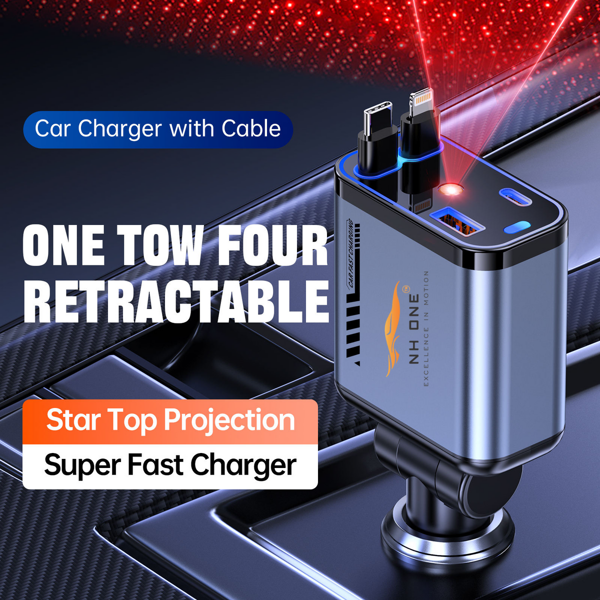 CarDost 4-in-1 fast car charger with starlight projector