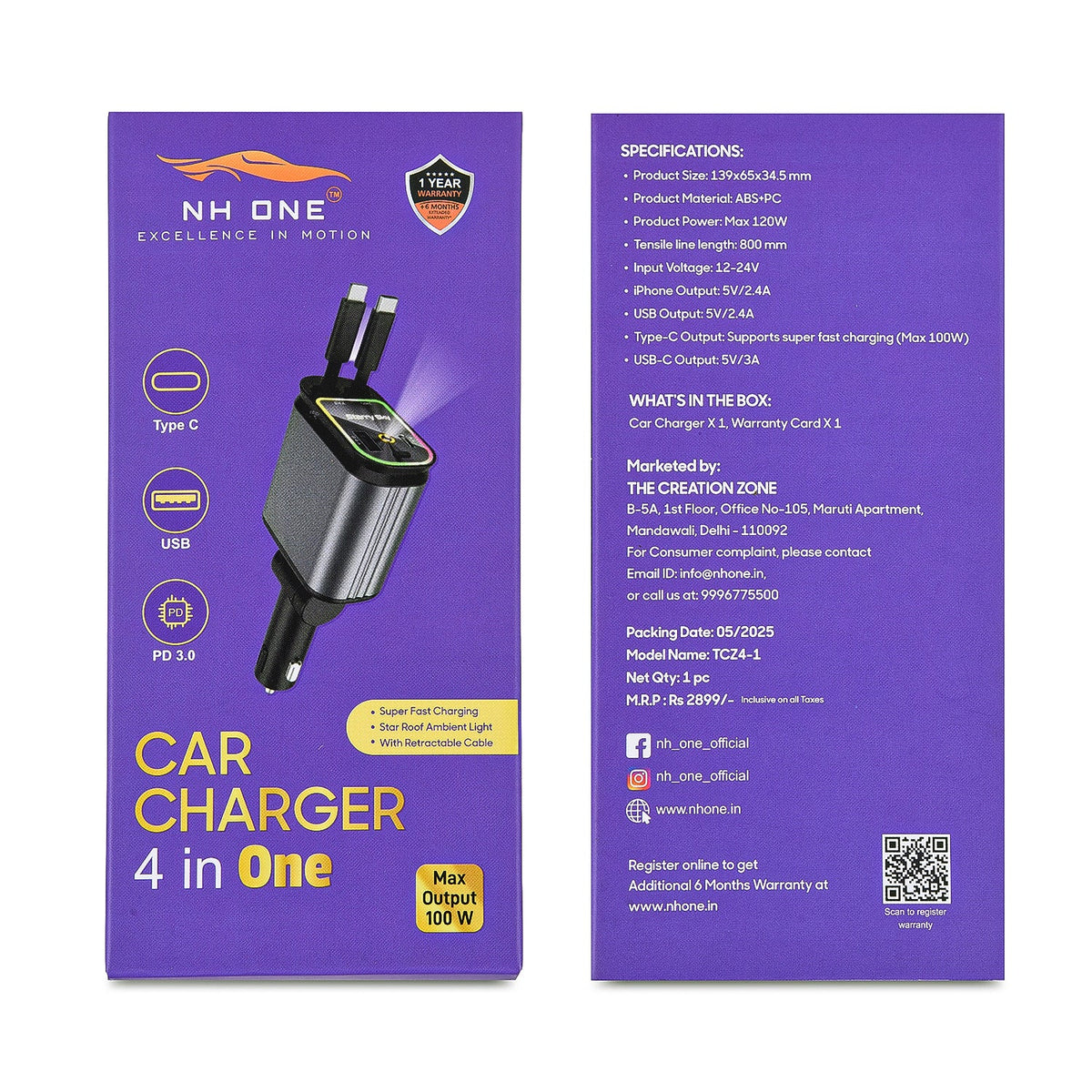 CarDost 4-in-1 fast car charger with starlight projector