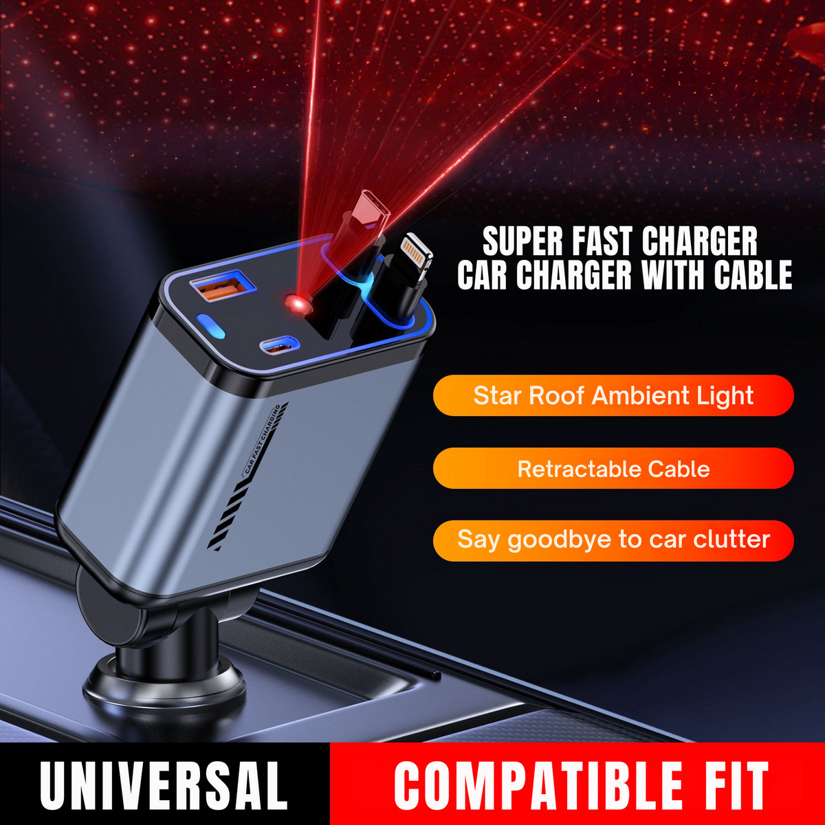CarDost 4-in-1 fast car charger with starlight projector