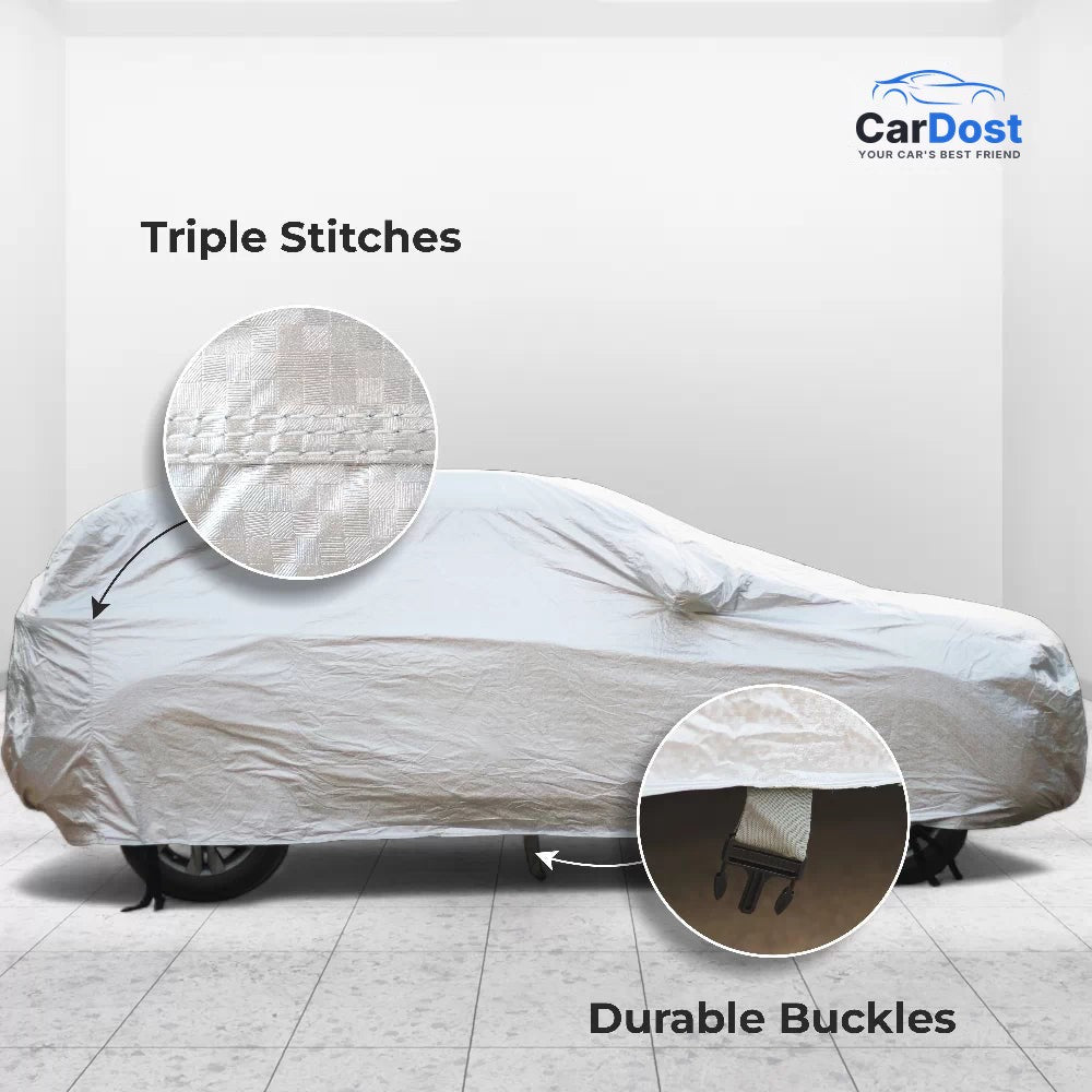 CarDost AERO Silver car body cover – triple stitching and durable buckles