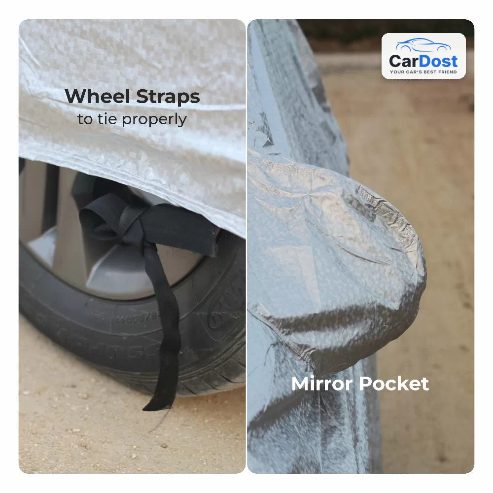 CarDost AERO Silver car body cover – wheel straps and side mirror pocket