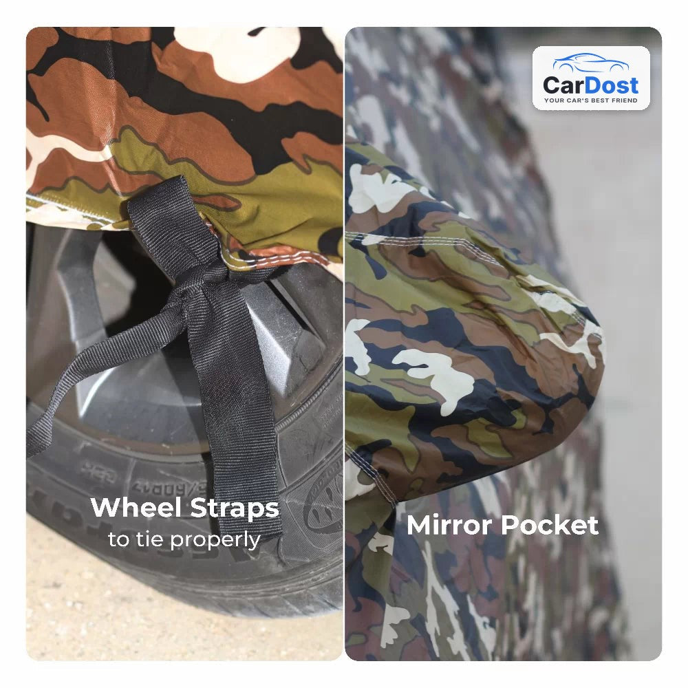 CarDost JUNGLE Heavy Duty car body cover – wheel straps and side mirror pocket