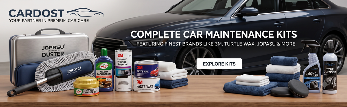 CarDost complete car maintenance kits banner - 3M, Turtle Wax, Jopasu